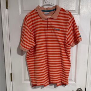 Columbia Vibrant Orange and Red Striped Polo